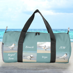 Beach Yoga Seabirds Terns Photographic Aqua Blue Duffle Bag