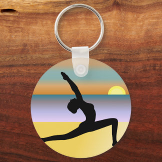 Beach Yoga Woman Posing Silhouette Round Key Chain