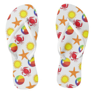 Beachball Crab Sunshine Sun Starfish Beach Print Jandals