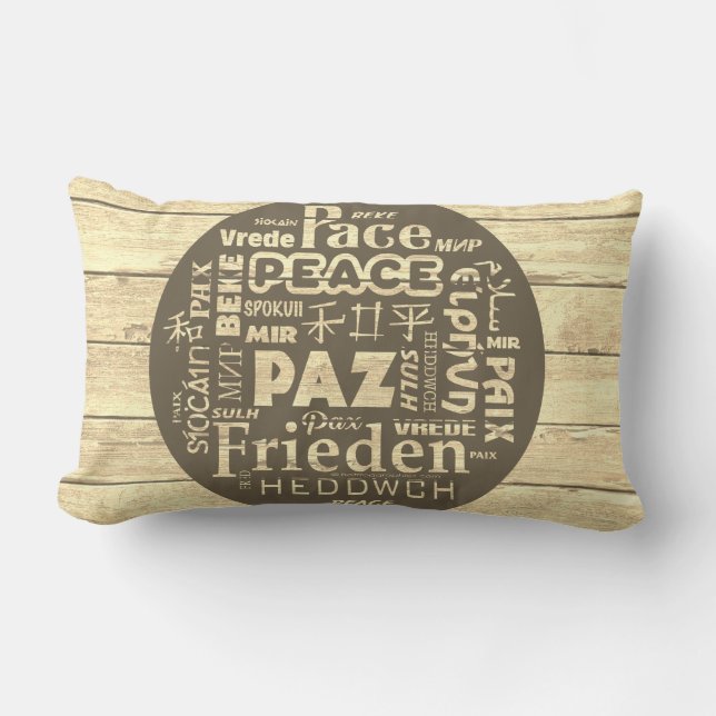 Beachcomber lumbar cushion, peace multi languages cushion (Front)