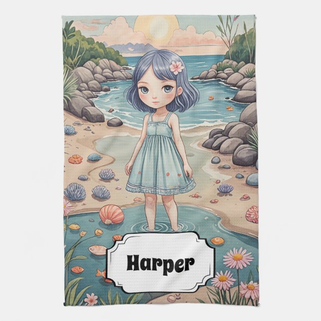 Beachcomber's Bliss Personalized Tea Towel (Vertical)