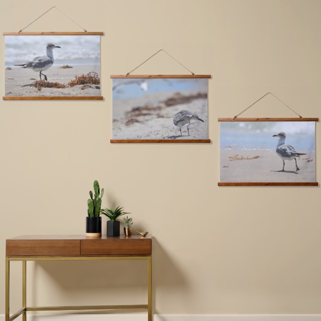 Beachcombing Seagulls Photographic Coastal Hanging Tapestry (Asymmetrical)