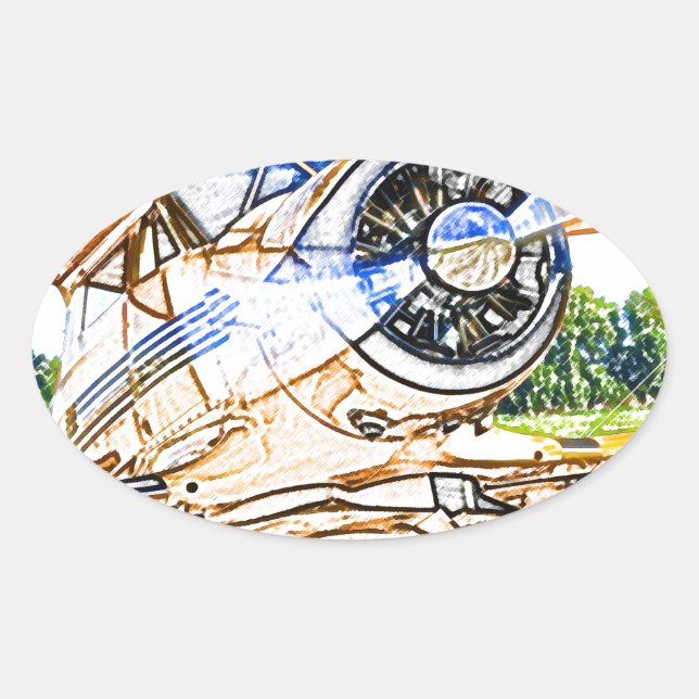 Beachcraft Staggerwing Vintage aircraft Oval Sticker (Front)