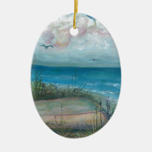 Beache Scene Indian Rocks Beach, FL Art Ceramic Tree Decoration