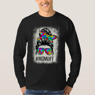 Beached Mum Life Messy Bun Puzzle Supporter Autism T-Shirt