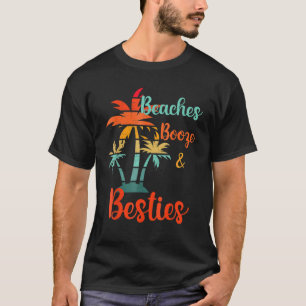 Beaches Booze And Besties Retro Sunset Palms Girls T-Shirt