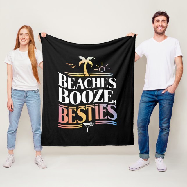 Beaches Booze & Besties Coconut Tree Summer  Fleece Blanket (In Situ)