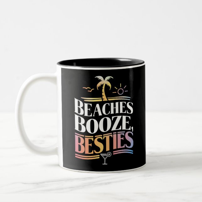 Beaches Booze & Besties Coconut Tree Summer  Two-Tone Coffee Mug (Left)