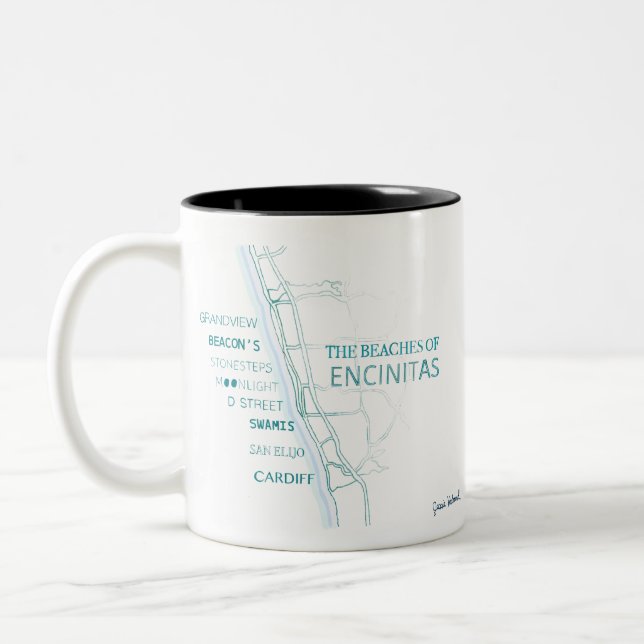 Beaches of Encinitas Design Two-Tone Coffee Mug (Left)
