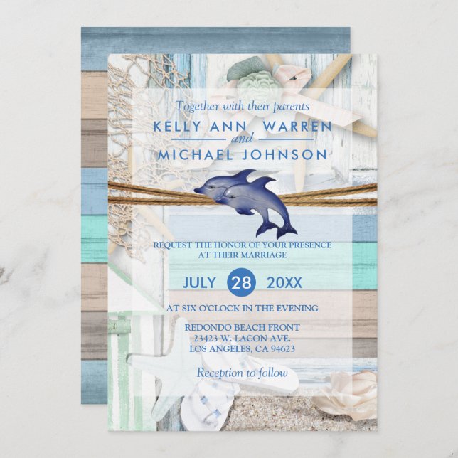 Beachfront Dolphin Wedding Invitation (Front/Back)