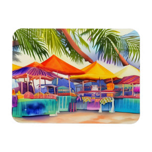 Beachfront Market Stalls Watercolor Magnet