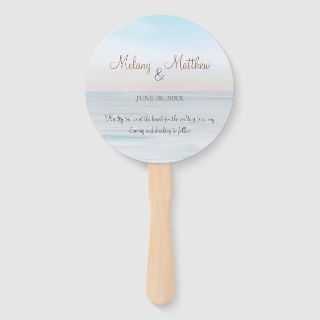 Beachfront Seaside Beach Theme Wedding Sticker Hand Fan (Front)