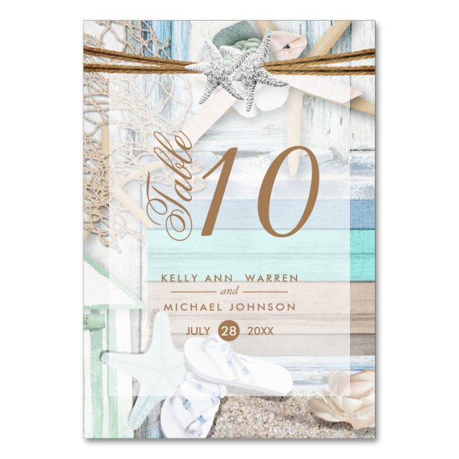 Beachfront Wedding - Table  Card (Front)