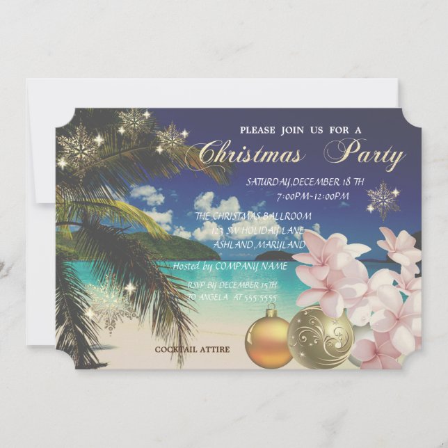 BeachPalm,Plumeria,Christmas Balls Corporate Party Invitation (Front)