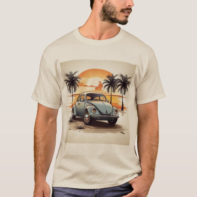 "Beachside Beetle Tee - Coastal Vintage Car Lover' (Front)