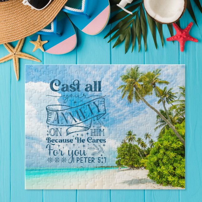 Beachside Blessings: 1 Peter 5:7 Bible verse Jigsaw Puzzle (Creator Uploaded)