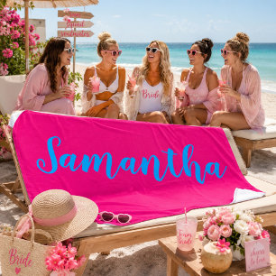 Beachside Bride Tribe Hot Pink Beach Towel