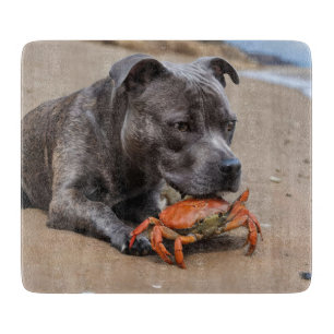 "Beachside Pals: A Staffy and Its Crab Companion" Cutting Board