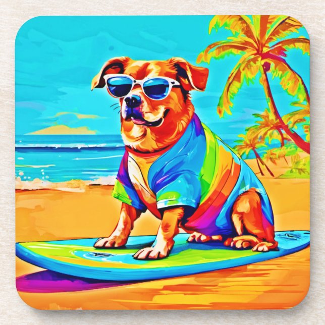 Beachside Pup: Surfing Charm Coaster (Front)