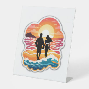 Beachside Sunset Wedding Invitation   Pedestal Sign