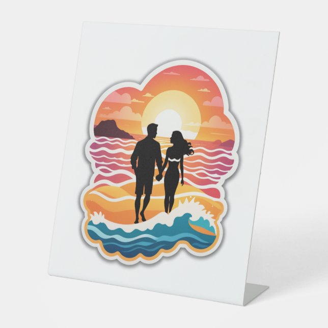 Beachside Sunset Wedding Invitation | Pedestal Sign (Front)