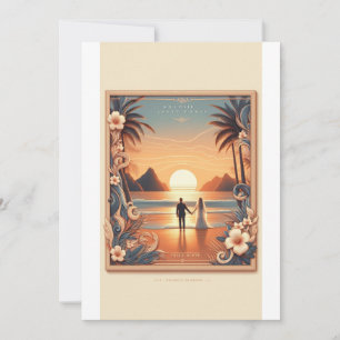 Beachside Sunset Wedding Invitation   Romantic Oce