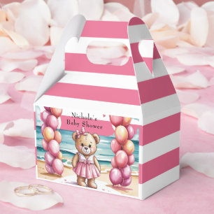 Beachside Teddy Bear Balloon Girl Baby Shower Favour Box