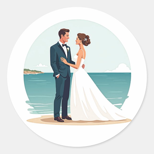 Beachside Wedding couple sticker (Front)