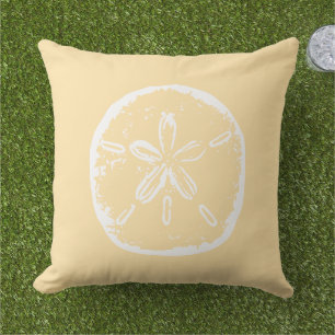Beachy beige and white sand dollar shell cushion