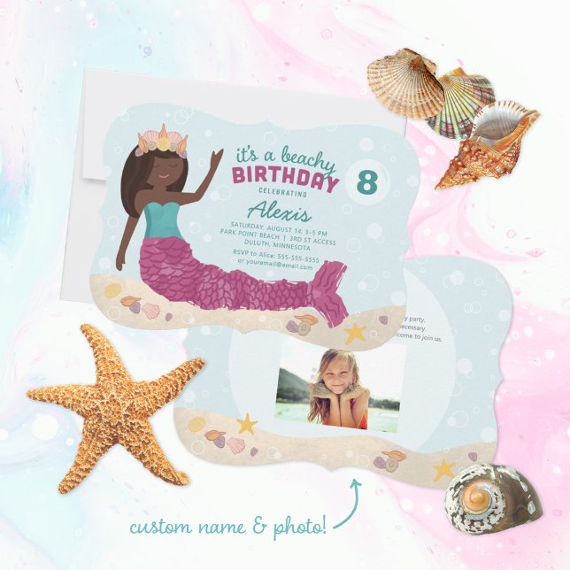 Beachy Birthday Mermaid Invitation Pink Teal (Creator Uploaded)
