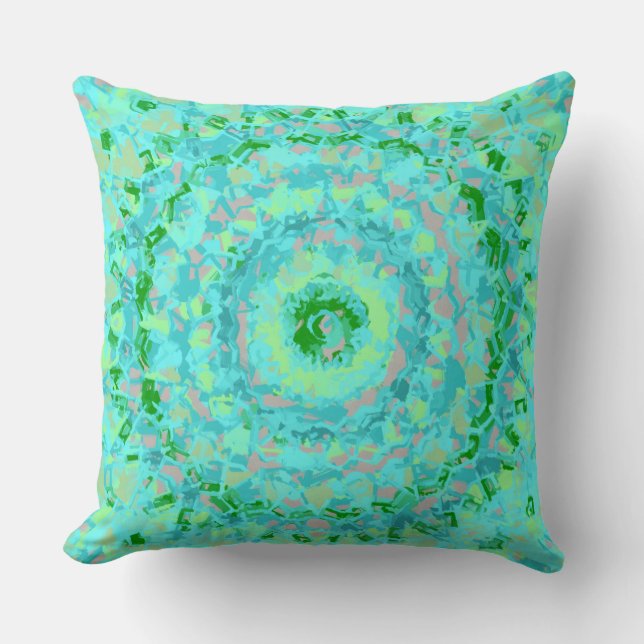 Beachy Blue and Green Abstract Cushion (Front)