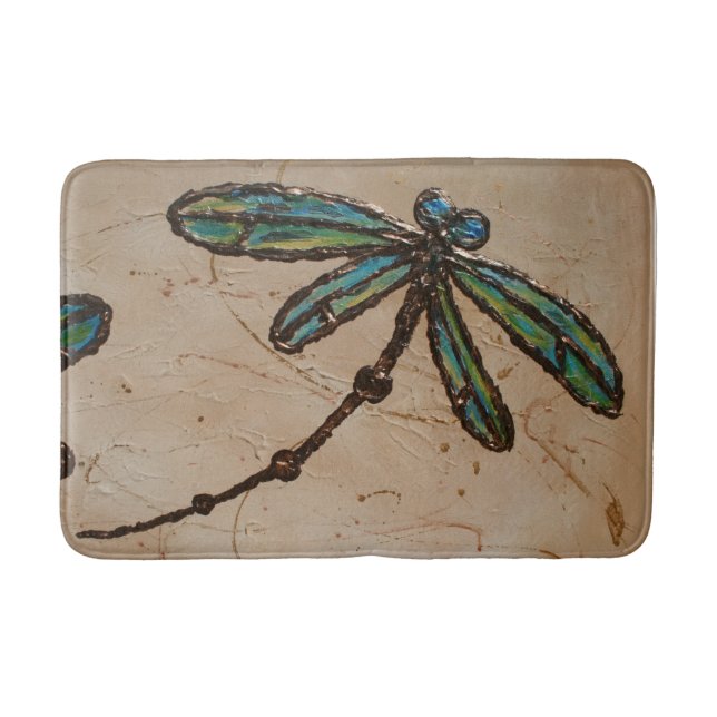 Beachy Blue and Green Dragonfly Flit Bath Mat (Front)