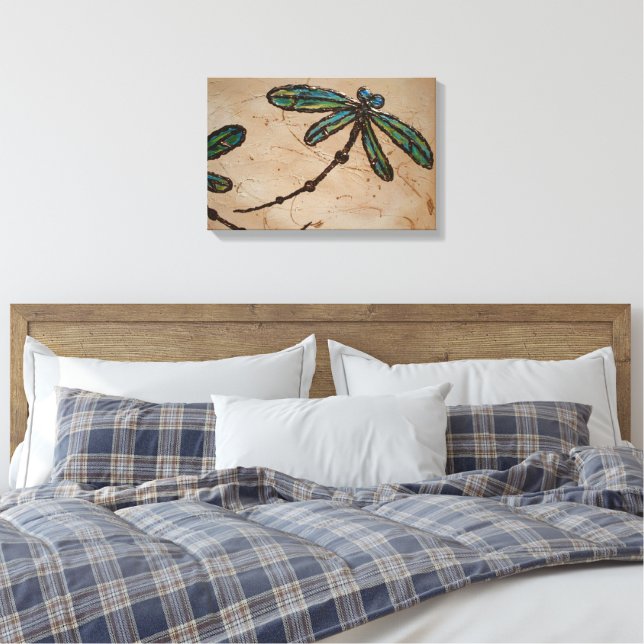 Beachy Blue and Green Dragonfly Flit Canvas Print (Insitu(Bedroom))