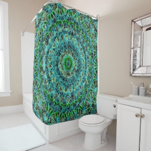 Beachy Blue and Green Spiderweb Shower Curtain