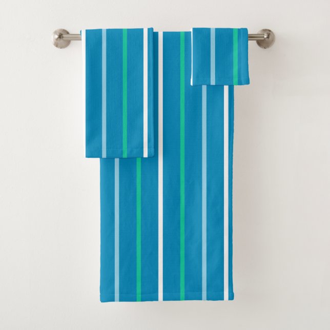 Beachy Blue and Green Striped Bath Towel Set (Insitu)