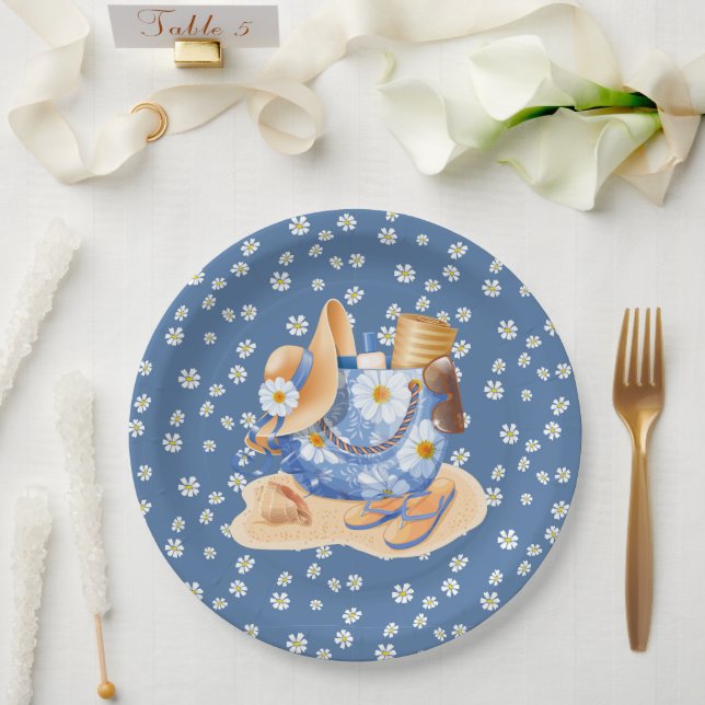 Beachy Blue Daisy Paper Plate (Wedding)