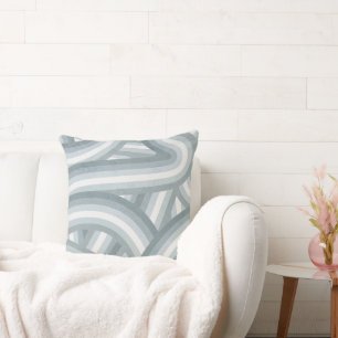 Beachy Blue Retro Rainbow Stripes Pattern Cushion
