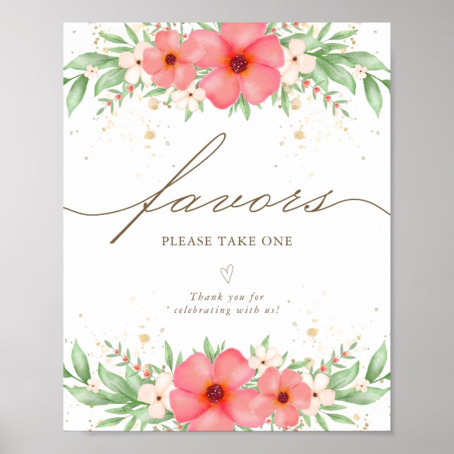 Beachy Boho Pink Ivory Greenery Floral Favours Sig Poster (Front)