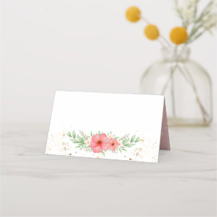 Beachy Boho Pink Ivory Greenery Floral Place Card