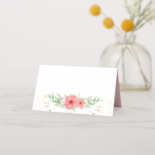 Beachy Boho Pink Ivory Greenery Floral Place Card (Front)