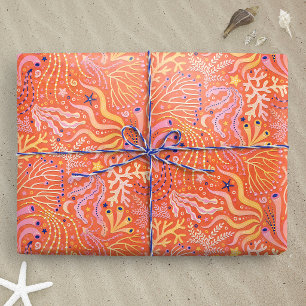 Beachy Boho Seagrass Orange Wrapping Paper