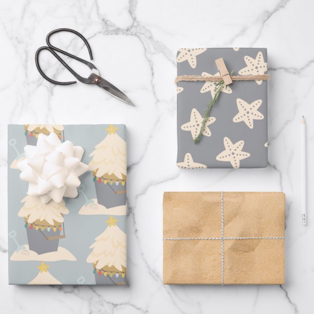 Beachy Christmas Sand Pail Wrapping Paper Sheet (Front)