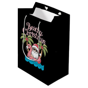 Beachy Christmas Tropical Vacation Santa Beach  Medium Gift Bag
