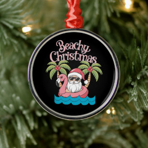 Beachy Christmas Tropical Vacation Santa Beach  Metal Tree Decoration