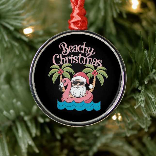 Beachy Christmas Tropical Vacation Santa Beach  Metal Tree Decoration (Tree)