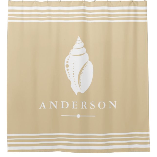 Beachy Coastal White Seashell | Personalised Shower Curtain (Front)