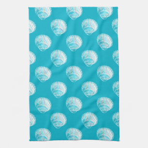 Beachy Coastal White Seashells Tea Towel