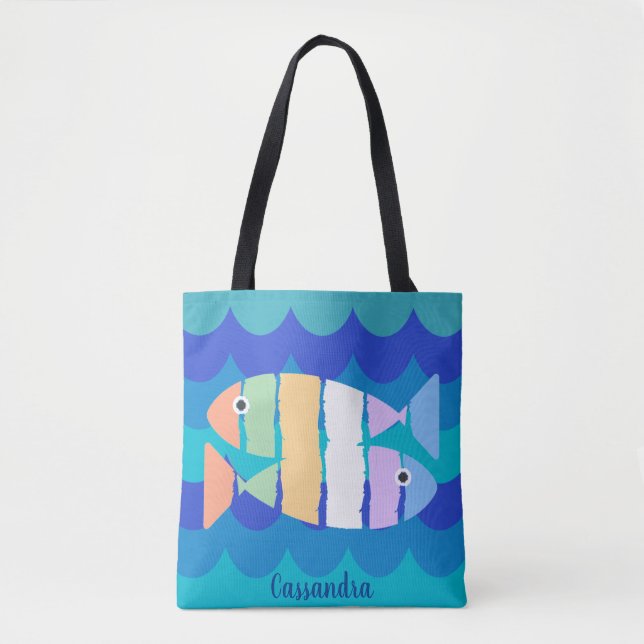 Beachy Double Fish Abstract Design Tote Bag (Front)