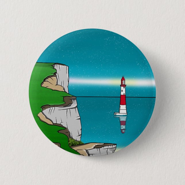 Beachy Head lighthouse and Cliff Top 6 Cm Round Badge (Front)