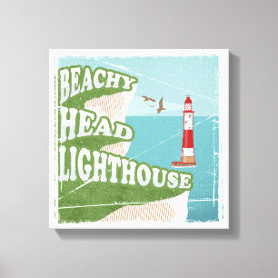 Beachy head lighthouse retro poster canvas print
